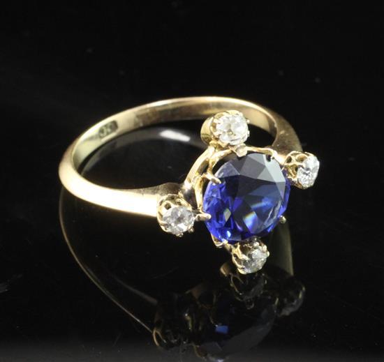 A gold, sapphire and diamond ring, size N.